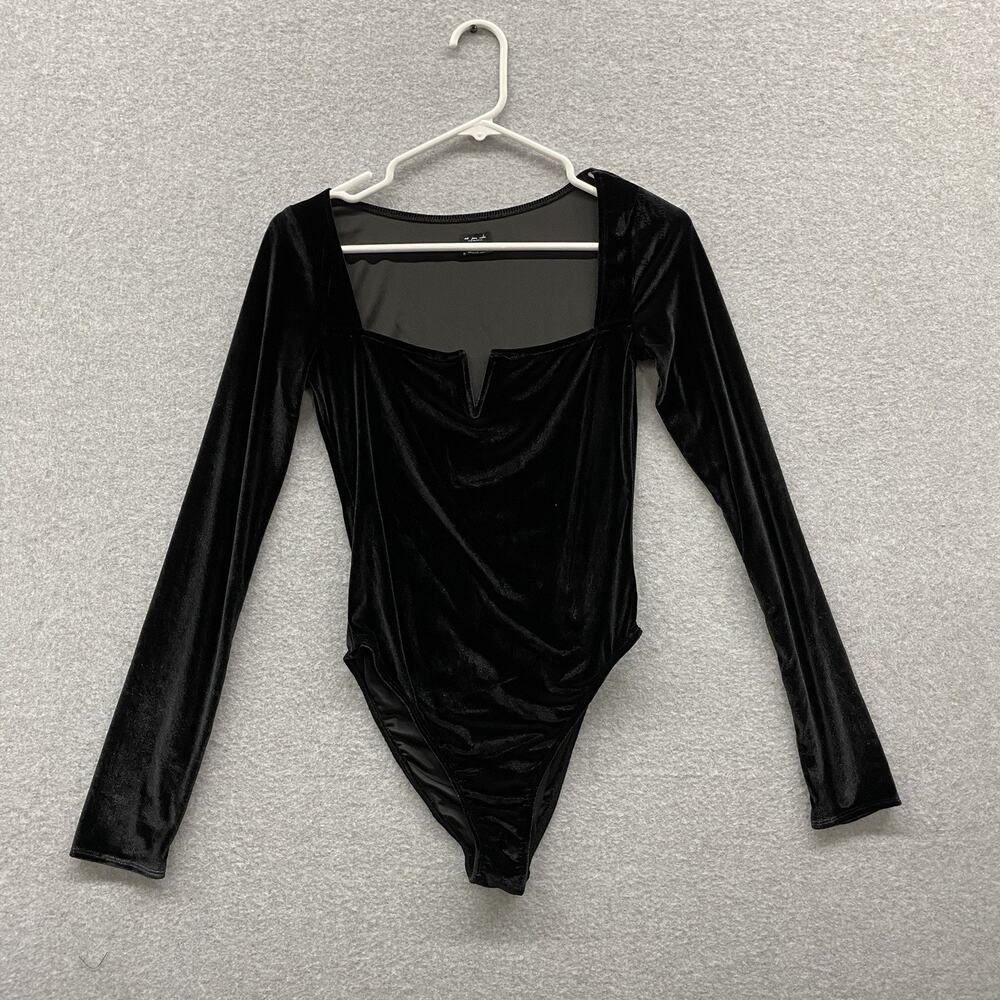 Out From Under M Velvet Plunging Bodysuit Black Goth Grunge Whimsigoth Y2k